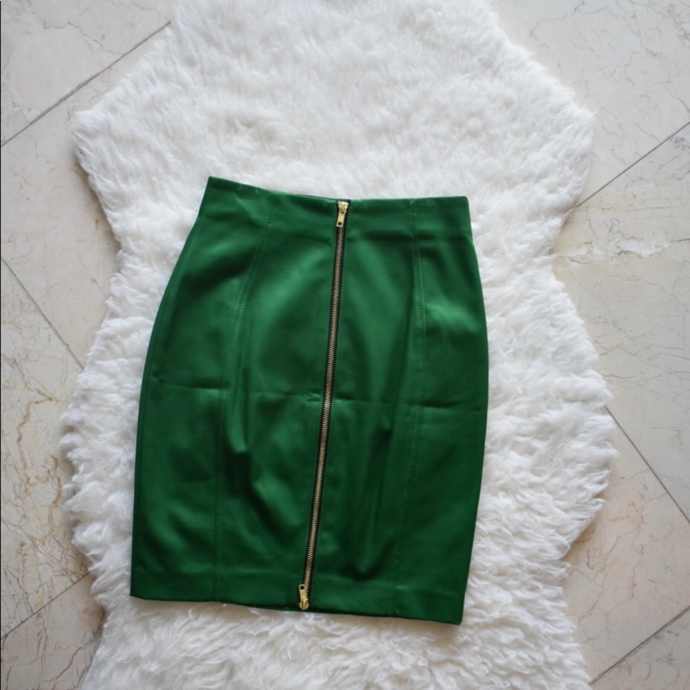 H&M Green Full Zip Silk Skirt (32)